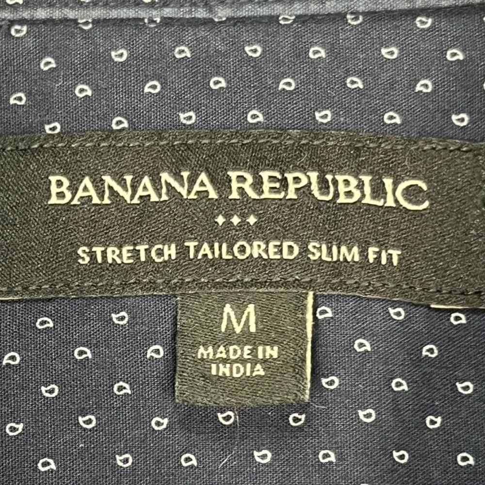 Banana Republic Button Down Shirt Men Medium Navy Blue Stretch Tailored Slim Fit